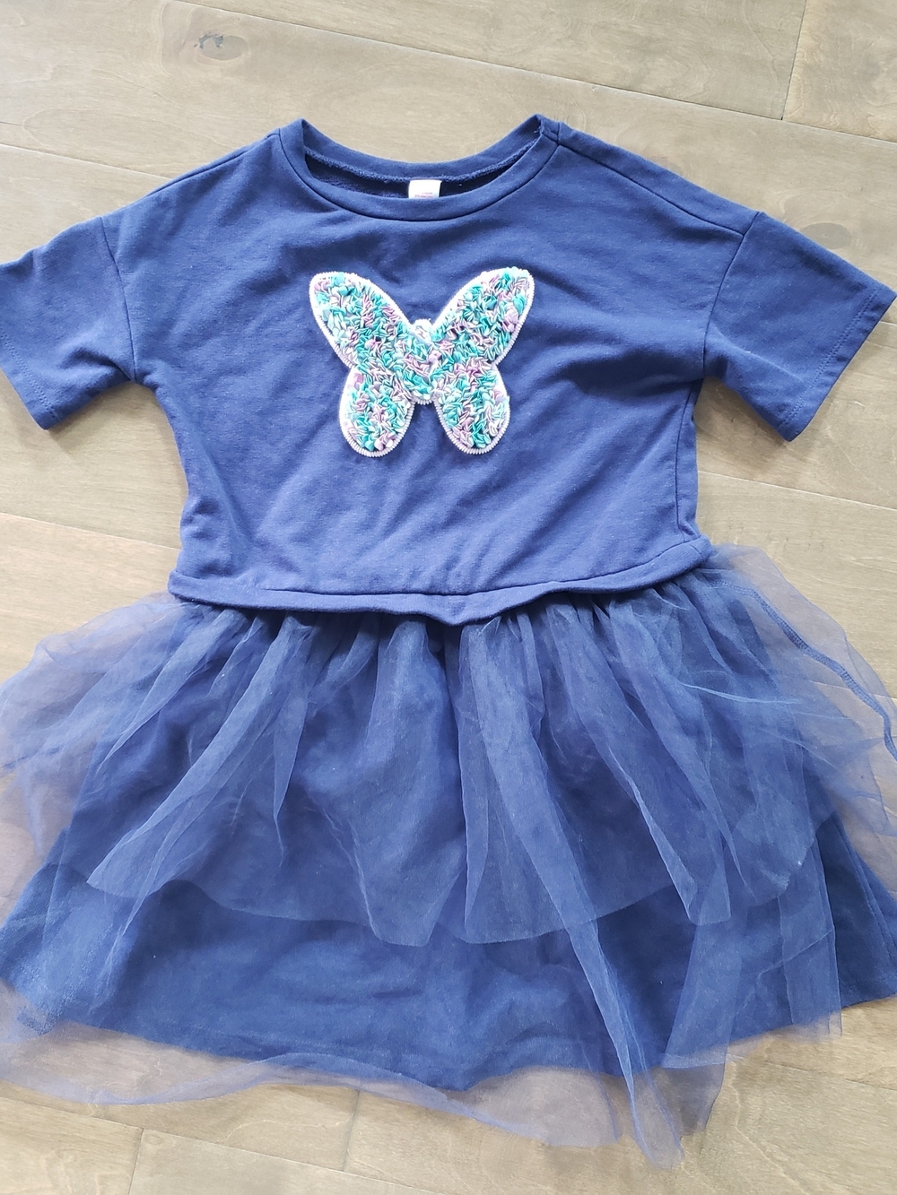 Justice Navy Tulle Dress with Multicolor Butterfly